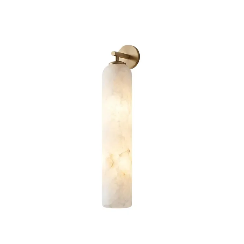 Natural Marble Texture Cylindrical Long Wall Lamp LED Translucent Marble Body Modern Design Dimmable Metal Fixture for