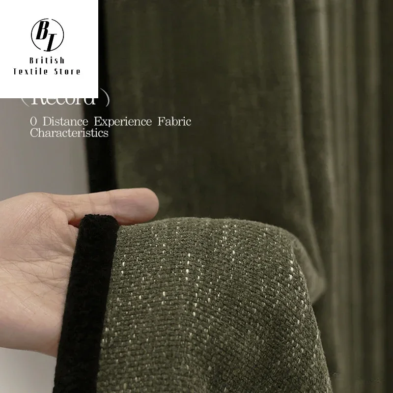 

Fashion Retro Green Chenille Curtains for Living Room Bedroom Dining Blackout Classical Fabric Braid Window Decor Lace Tulle