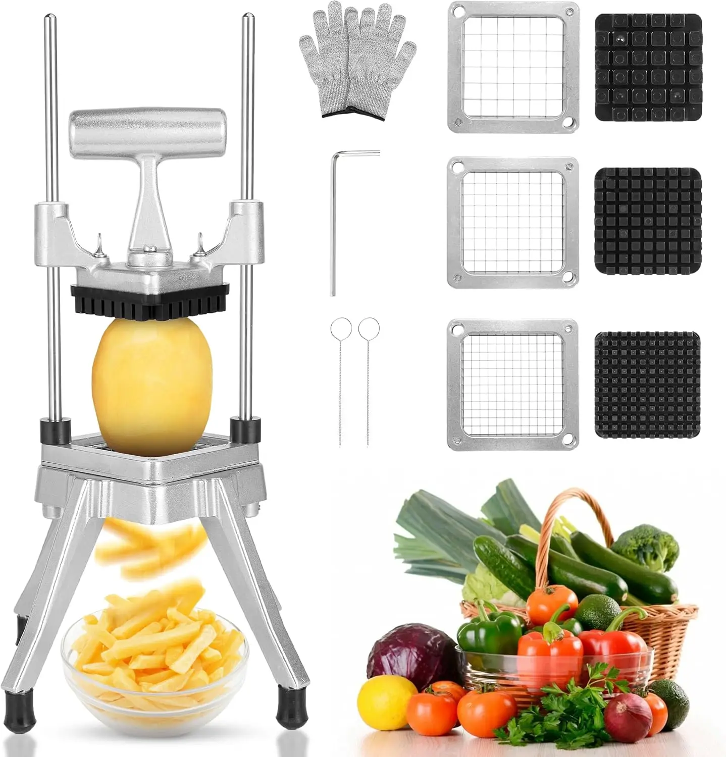 Vegetable Chopper Dicer w/3 Replacement Blades Commercial Onion Chopper Dicer Heavy Duty Vegetable Fruit Chopper Stainle