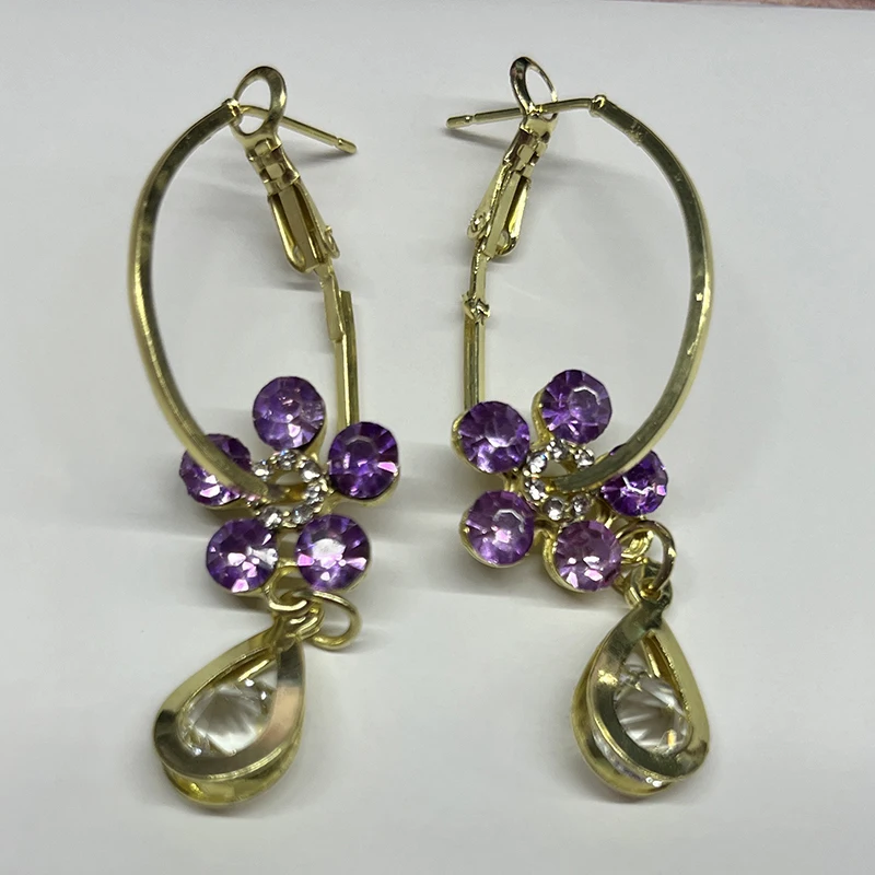 Exquisite Flower Dangle Earings Shiny Full Rhinestones Crystal Drop Earrings Women\'s Fashion Party Wedding Ear Jewelry Gifts K-