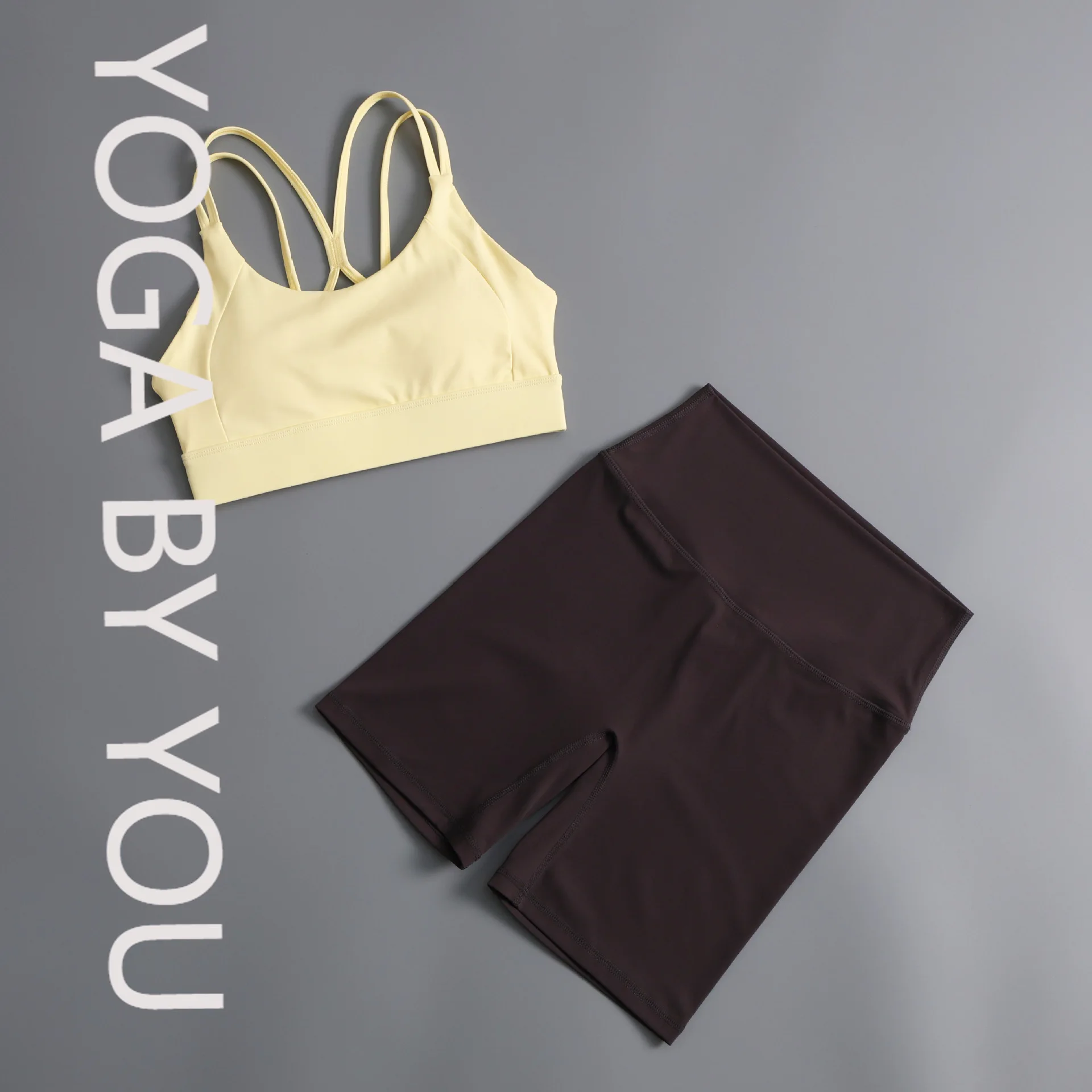 

Sports training suit women's summer pilates integrated yoga vest naked high waist running fitness five-point pants 2025 new