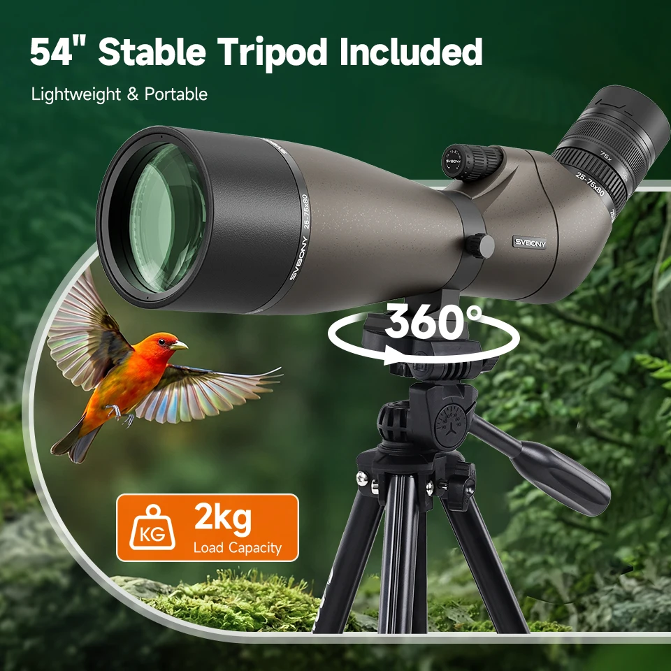 Svbony SV29 Teleskop 25-75x80mm FMC Abnehmbares 1,25"-Okular Schwalbenschwanzanschluss Spektiv für Vogelbeobachtung, Mondbeobachtung, Camping – Detail 21
