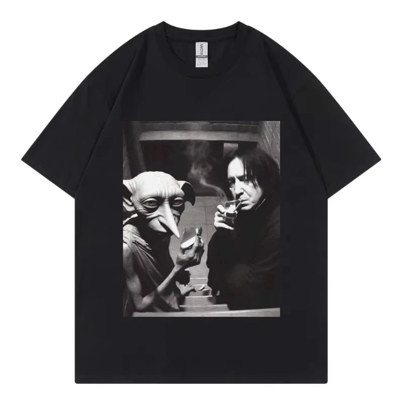 Funny Wizard Fairy with Swirling Smoke and Snape in The Same Frame Picture T-shirt. Fashionable Retro Short-sleeved