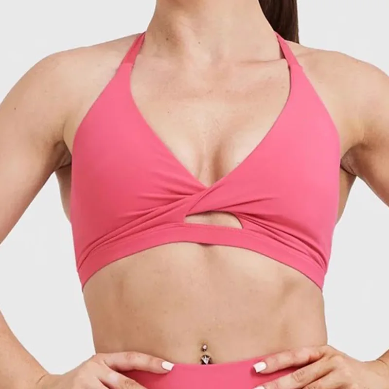 Sutiãs esportivos Alpha Push Up para mulheres, tops Twist Front, suporte médio, sutiã de ginástica, tops de ioga, treino