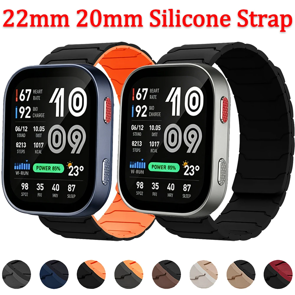 22mm 20mm Silikonarmband für Amazfit Bip Max/Bip 6 5/Active 3 2 Max Magnetisches Armband für Amazfit Balance 3 2/Helio/GTS/GTR Band
