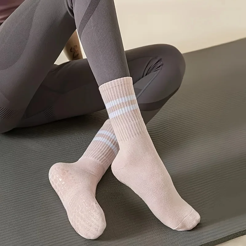 5 pares feminino profissional antiderrapante indoor fitness grip pilates esportes yoga meias