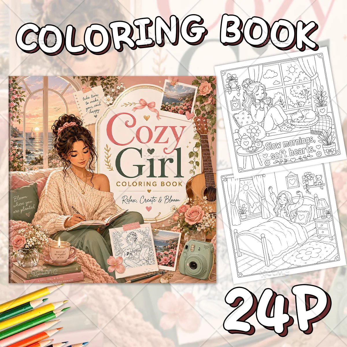 Cozy Girl Bold-easy Patterns Coloring Book for Adults Cute Drawing Book Perfect Gift for Party and Birthday
