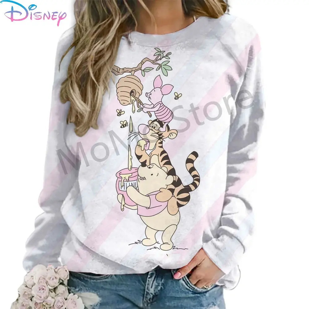 Women\'s Long Sleeve Sweatshirts O Neck Disney Winnie The Pooh 2024 Party Y2k Clothes Streetwear High Quality Lovely Autumn S-3XL