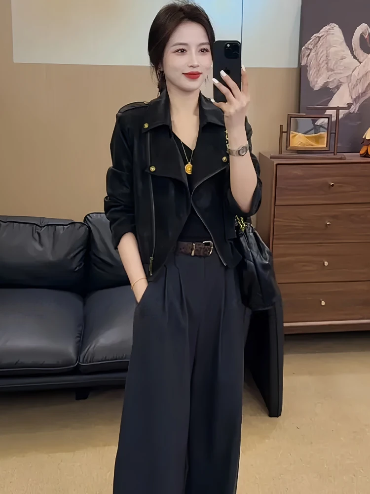 初秋のユニークなオートバイジャケット、女性用ファション、多用途バイカーレザージャケット、トップカジュアルルーズフィット、オートバイジャケット