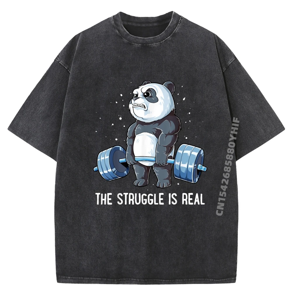 

Bear The Struggle Is Real Weightlifting Fitness Gym Funny Graphic Tee Mens Casual Washed Camiseta Masculina