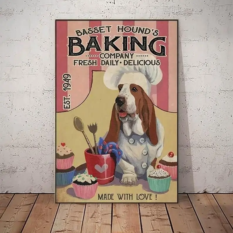 Metal Signs Basset Hound Dog Baking Signs Aluminum Sign for Home Coffee 8x12 Inches