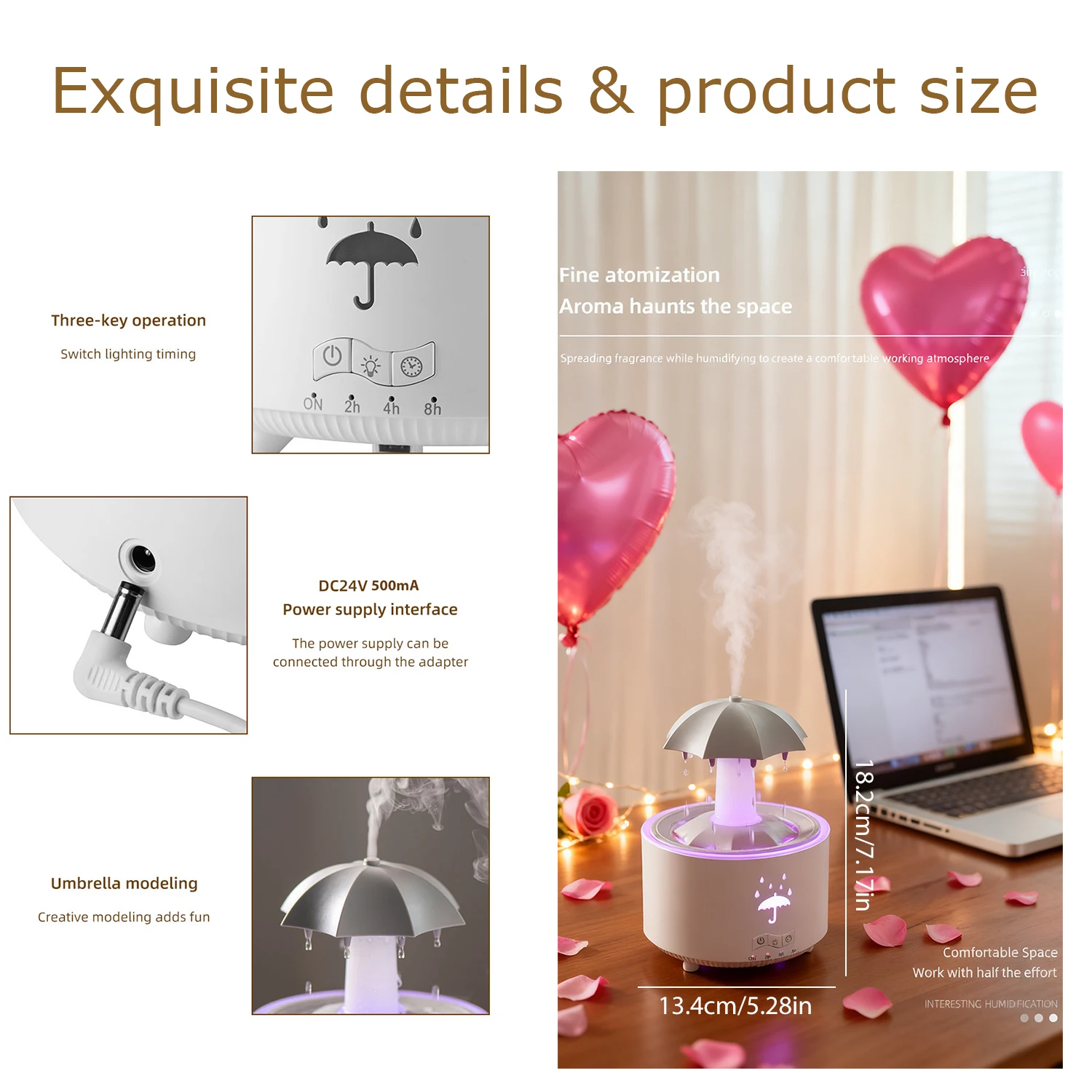 Rotating Raindrop Aroma Humidifier, Essential Oil Diffuser, 7 Color Light, 3 Timers (2H/4H/8H), 300ml, Nice for Christmas Gift
