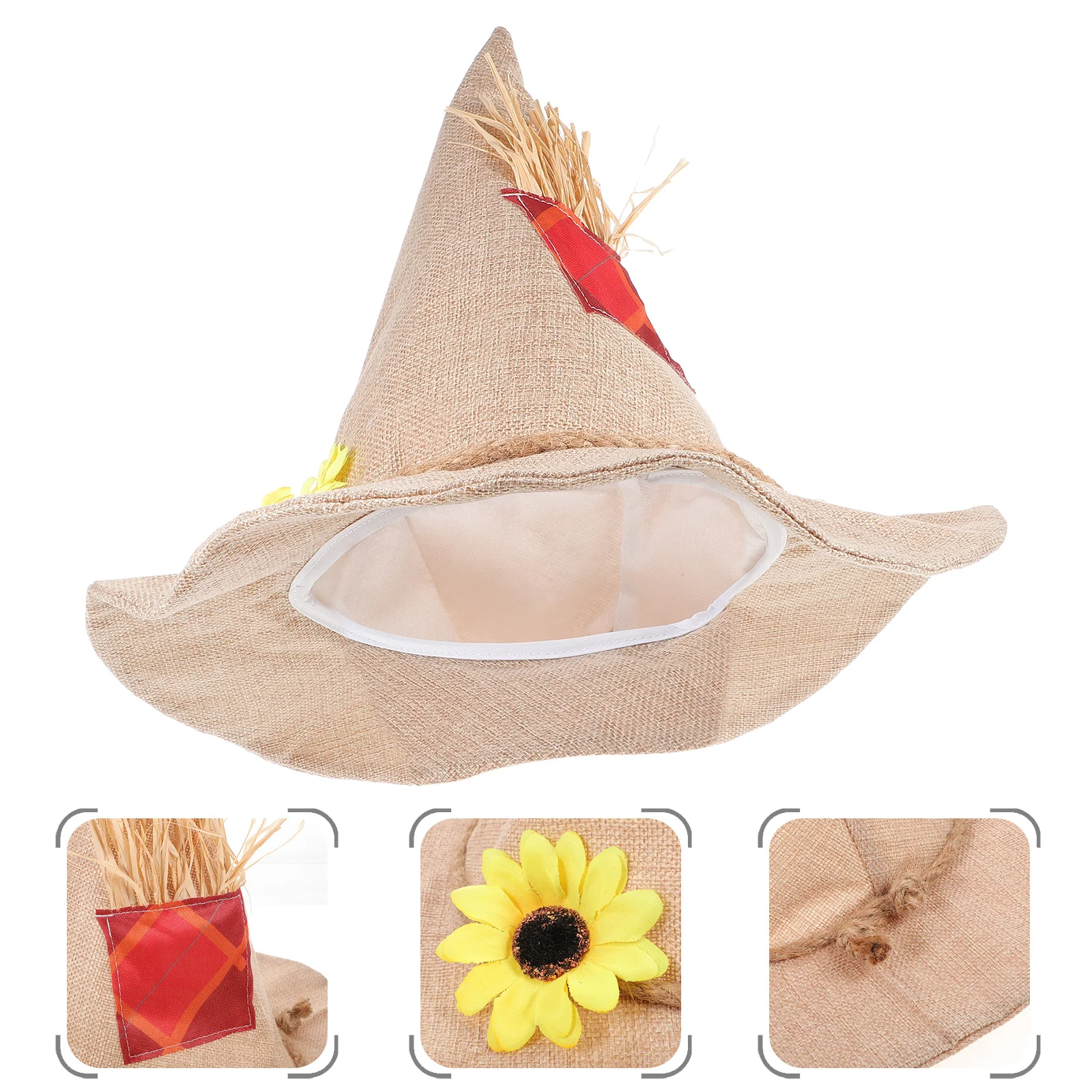 Broadside Burlap Hat Women's Halloween Adornment Fancy Hats Linen Scarecrow Witch