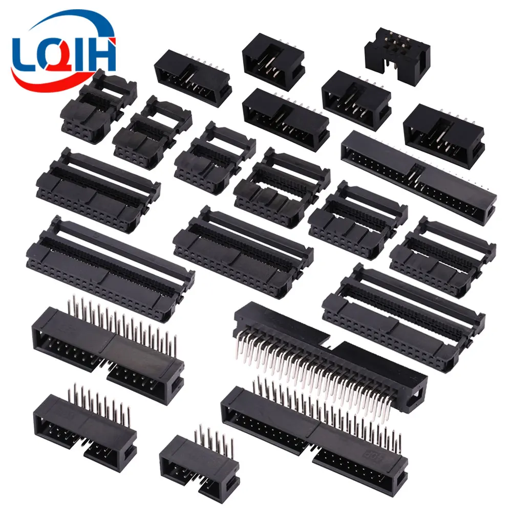 2.54mm Pitch FC 6/8/10/12/14/16/18/20/24/26/30/34/40/50/60/64Pin Female IDC Socket Connector Ribbon Cable DC3 Header Male Socket