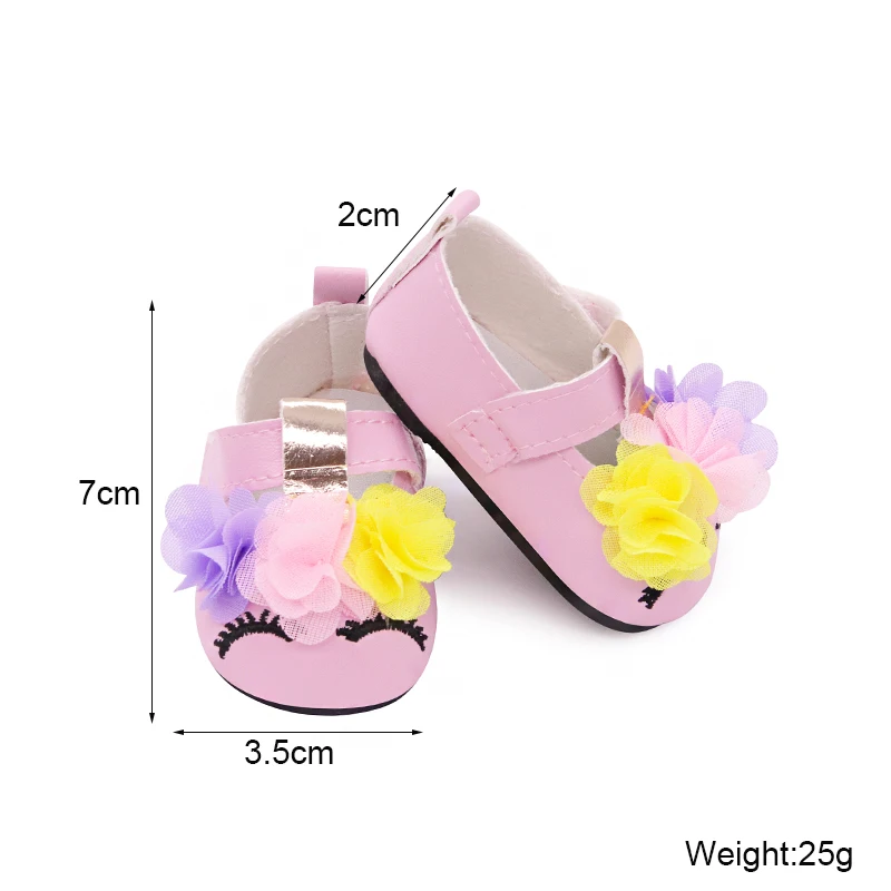 7cm Cute 3 Flower Doll Shoes For 43cm New Bron Doll Leather Eyelash Embroidery Mini Shoes For 18 Inches& Our Our Generation Doll