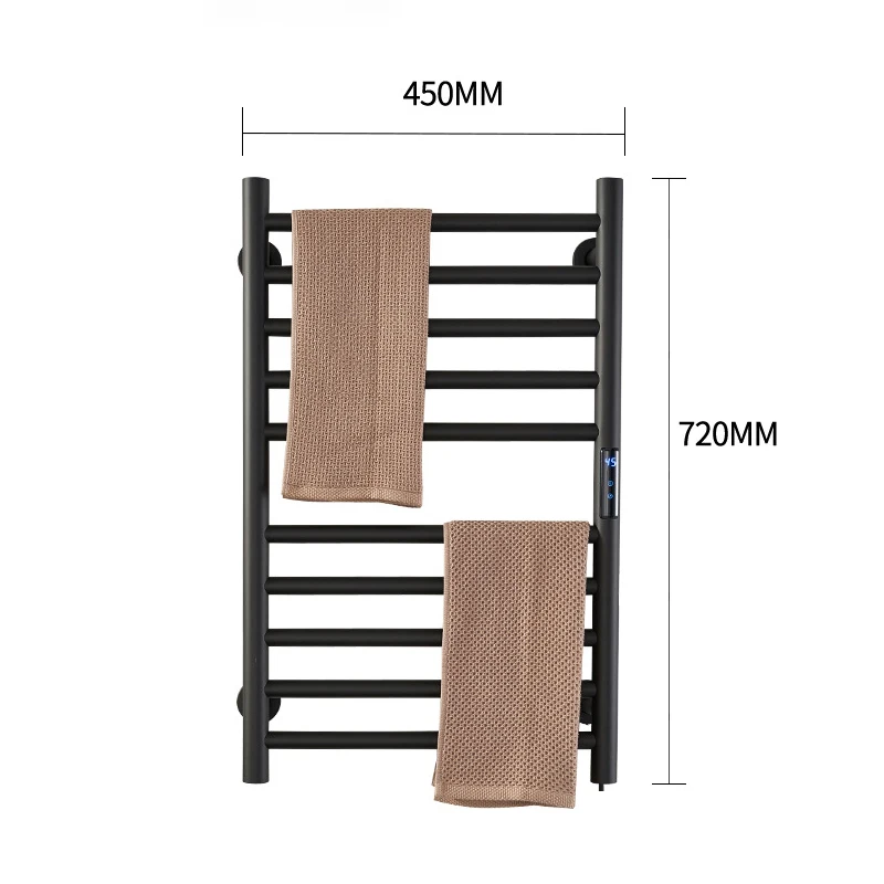 Bathroom Black Electric Towel Rack Timing Temperature Control Towel Warmer Hidden/Exposed Wires Electric Heated Towel Rail