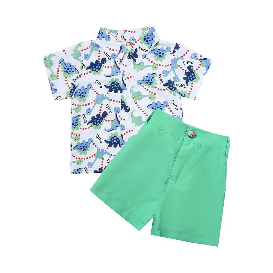 Children's Dinosaur Printed Short Sleeved Set Boys' Shirt Short Sleeved Same Color Shorts Two Piece Set