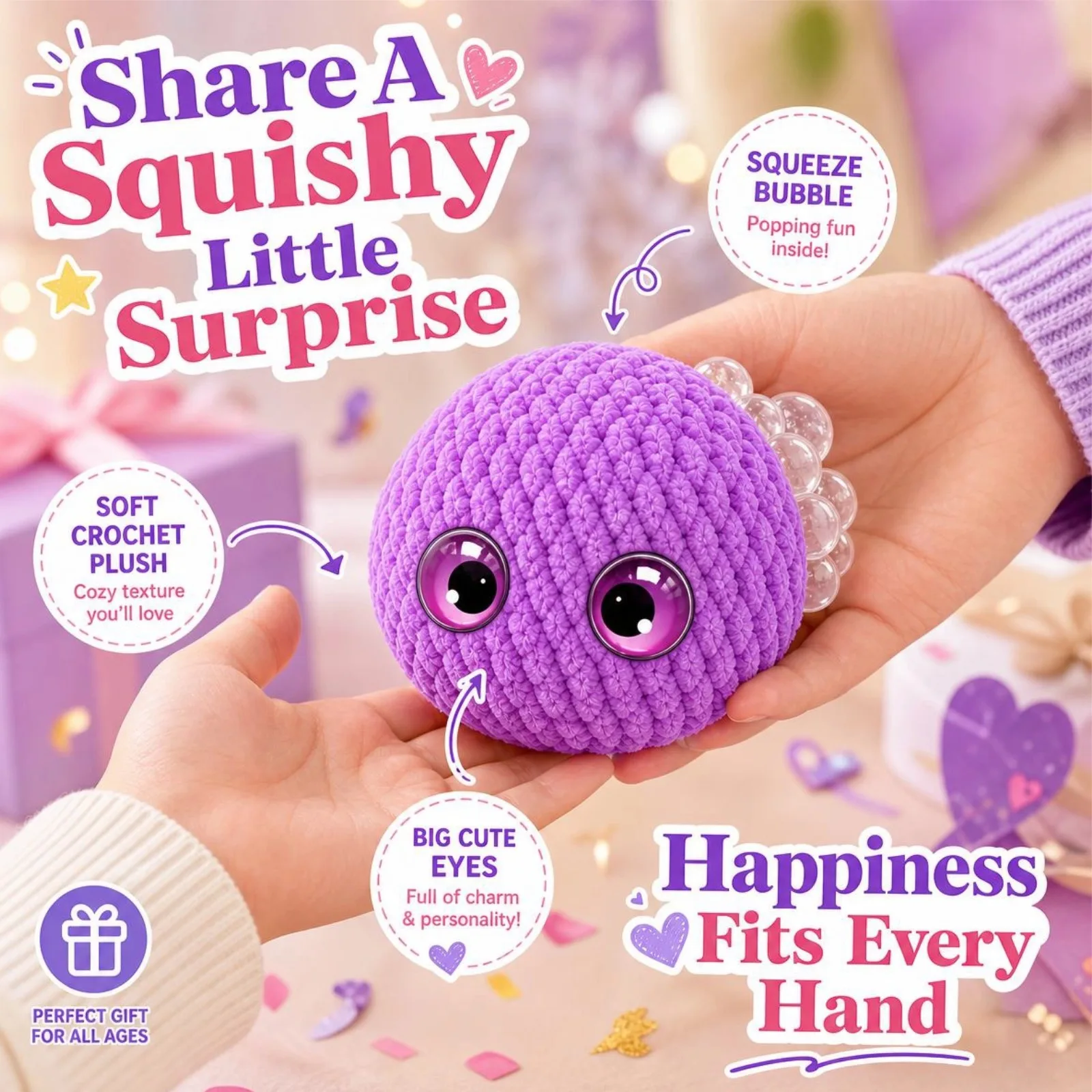 1pc Crochet Stress Relief Ball Soft Squishy Ball Surprise Birthday Gift Holiday Gift for Girlfriend Boyfriend Family Friends