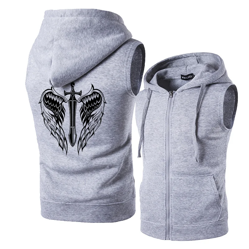 Men\'s Designer Clothing Casual Sleeveless Top Jacket Hoodie Wing Printed Fashionable Men\'s Zipper Tank Sleeve Men\'s Clothing