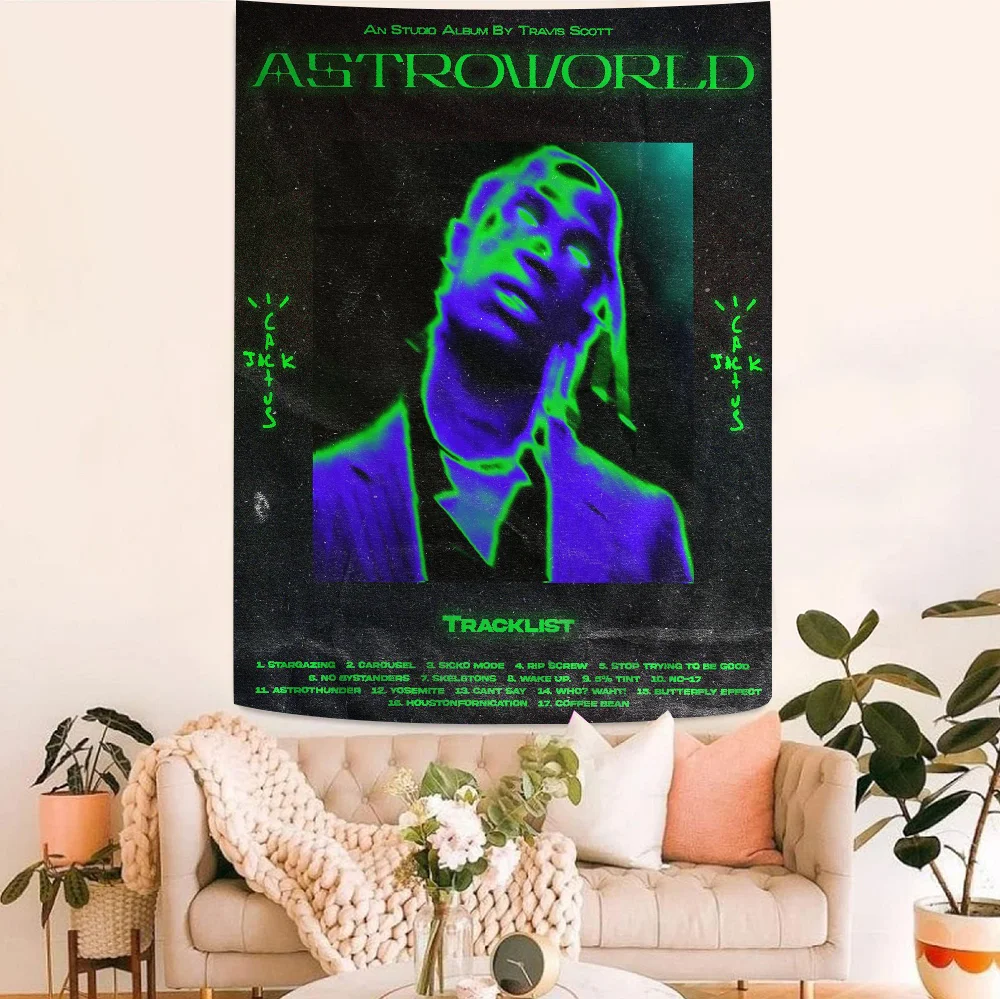 Travis Scott Astroworld Cartoon Tapestry Art Science Fiction Room Home Decor Art Home Decor