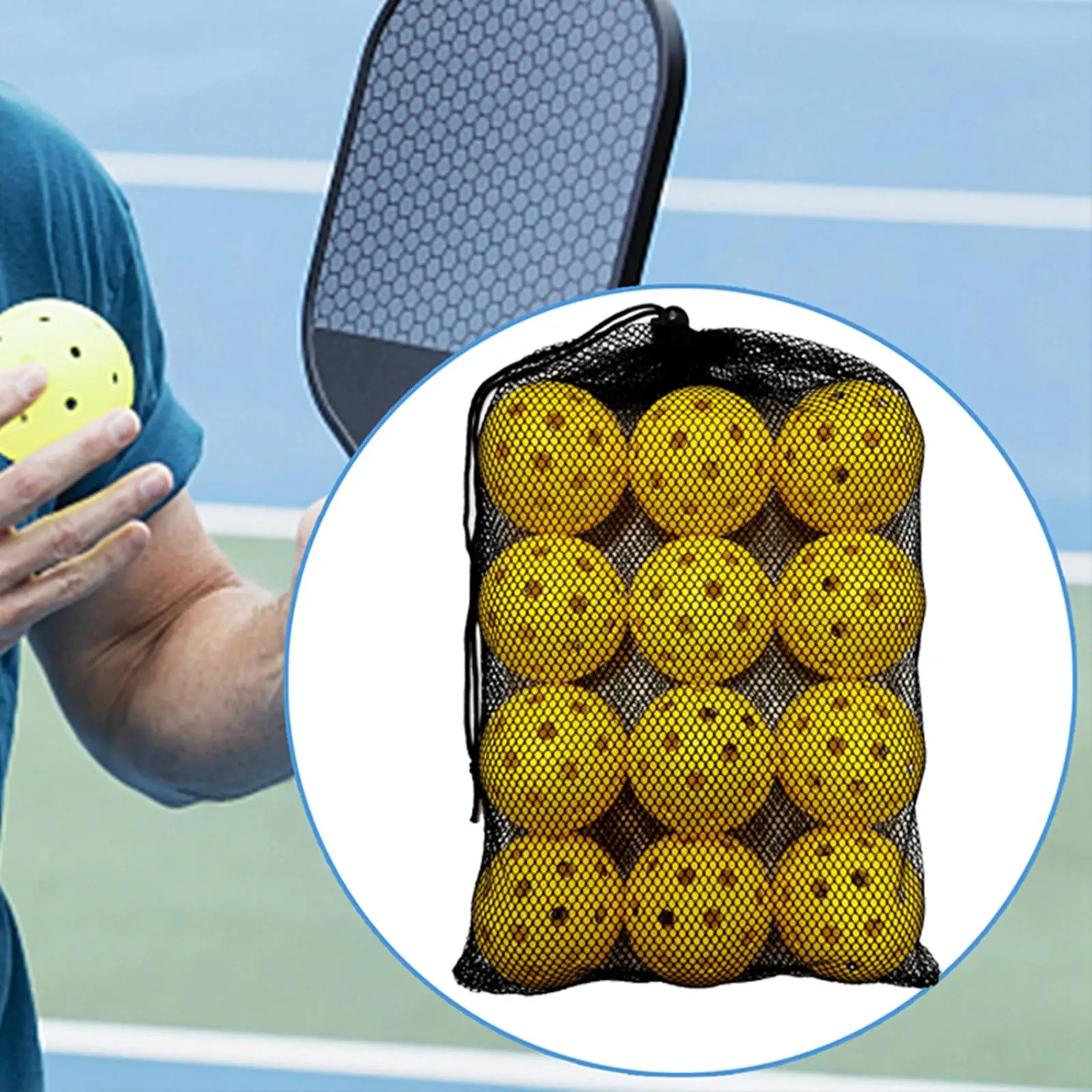 12 Pezzi Palline da Pickleball Palline da Pickleball da Allenamento Palline da Pickleball 40 Fori Palline da Competizione con Palline Cavi per Cortili all'Aperto