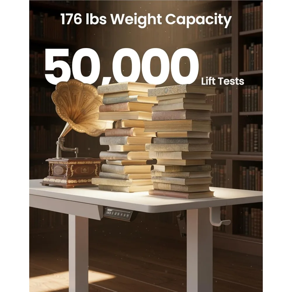 مكتب قائم كهربائي مقاس 44 بوصة مع أدراج، ارتفاع قابل للتعديل، 4 إعدادات لارتفاع الذاكرة، مكتب الجلوس الوقوف