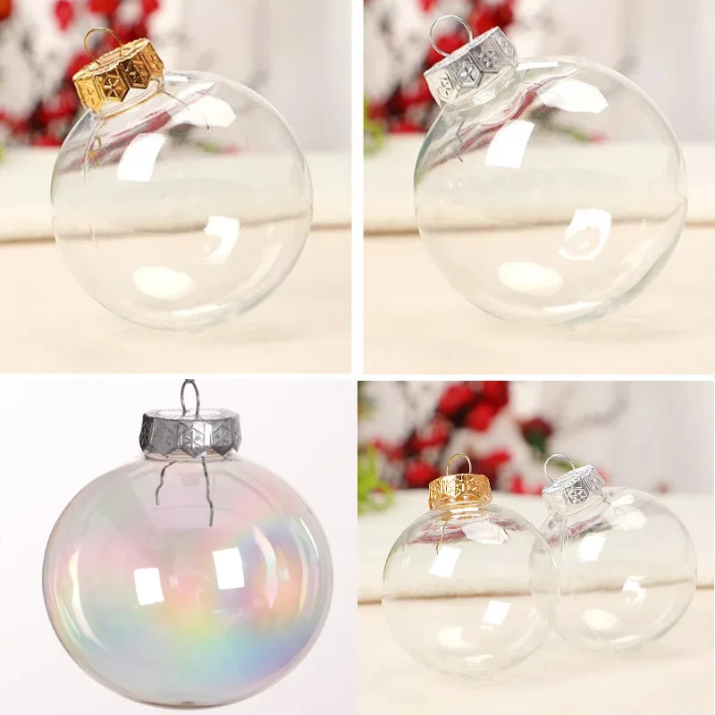 1-12Pcs Clear Seamless Plastic Hollow Ball Shatterproof Xmas Tree Decorations for DIY Crafts/Gift Wrapping/Home and Mall Display