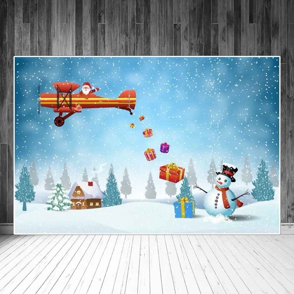 Fondos de fotografía personalizados para fiesta, regalo de Navidad, padre, avión, muñeco de nieve, copo de nieve, decoración del hogar, estudio, fotomatón