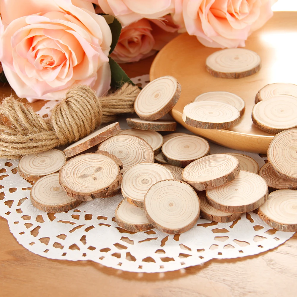 30Pcs Natural Wood Slices 3-4CM Unfinished Wooden Circles Tree Slices DIY Round Wood Crafts for Wedding Christmas Party Decor