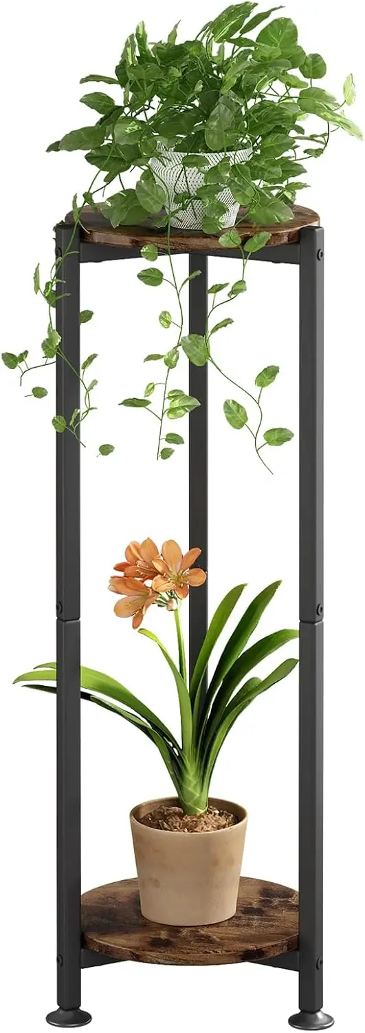 

Modern 2-Tier Metal Plant Stand for Indoor Corner, Living Room & Balcony - Black Round Design