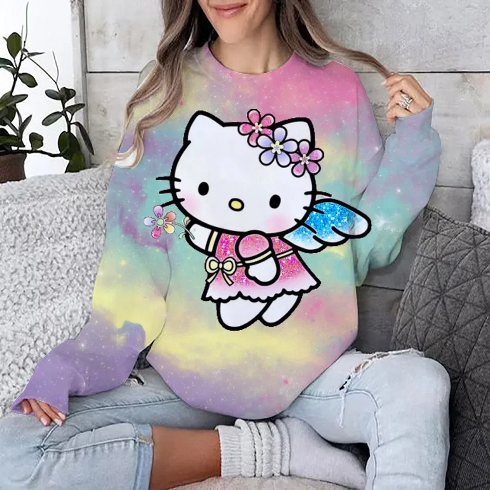 Herfst/winter hoodie met ronde hals en lange mouwen Comfortabele losse kerst Hello Kitty modeprint vrijetijdskleding voor dames