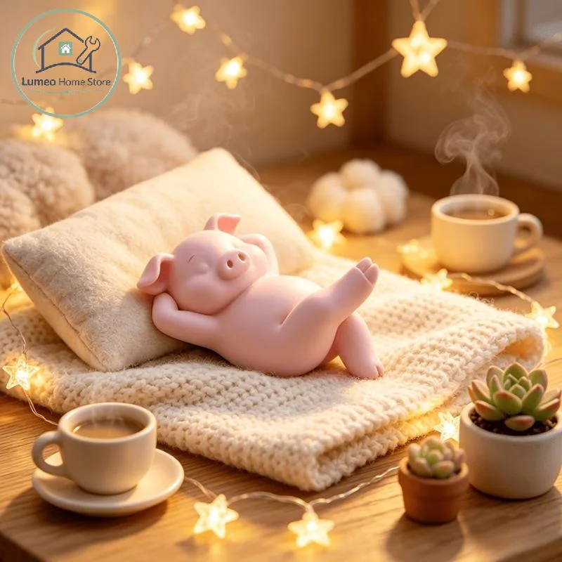 3D Print Mini Relax Piggy Statue 1Pcs Cute Reclining Lazy Pink Pig Figurine for Living Room Table Decor Ornament