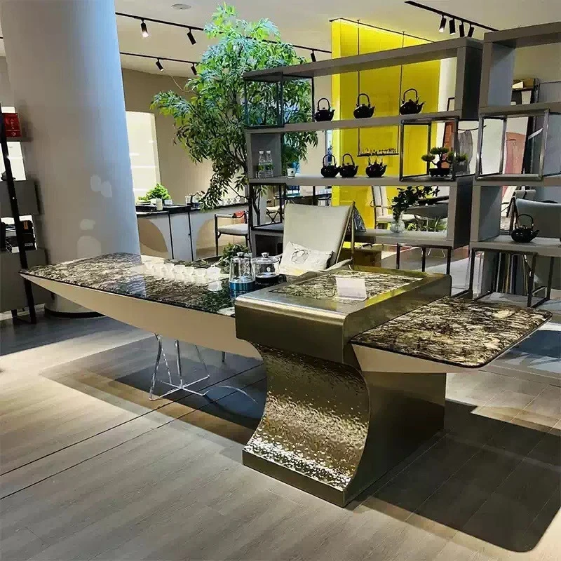 light luxury natural marble platinum diamond aircraft carrier luxury stone tea table acrylic suspension villa tea table island