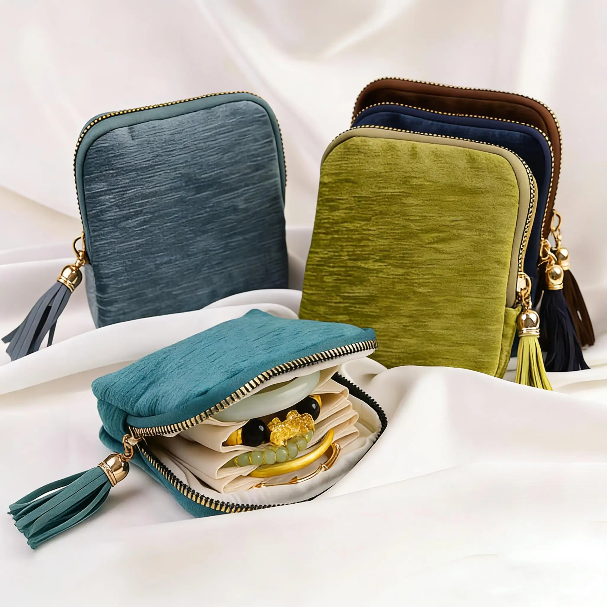 Exquisite Jewelry Storage Bag With Tassel Pendant Ring Zipper Jewelry Bag Large Capacity Travel Crystal Bracelet Storage Pouch