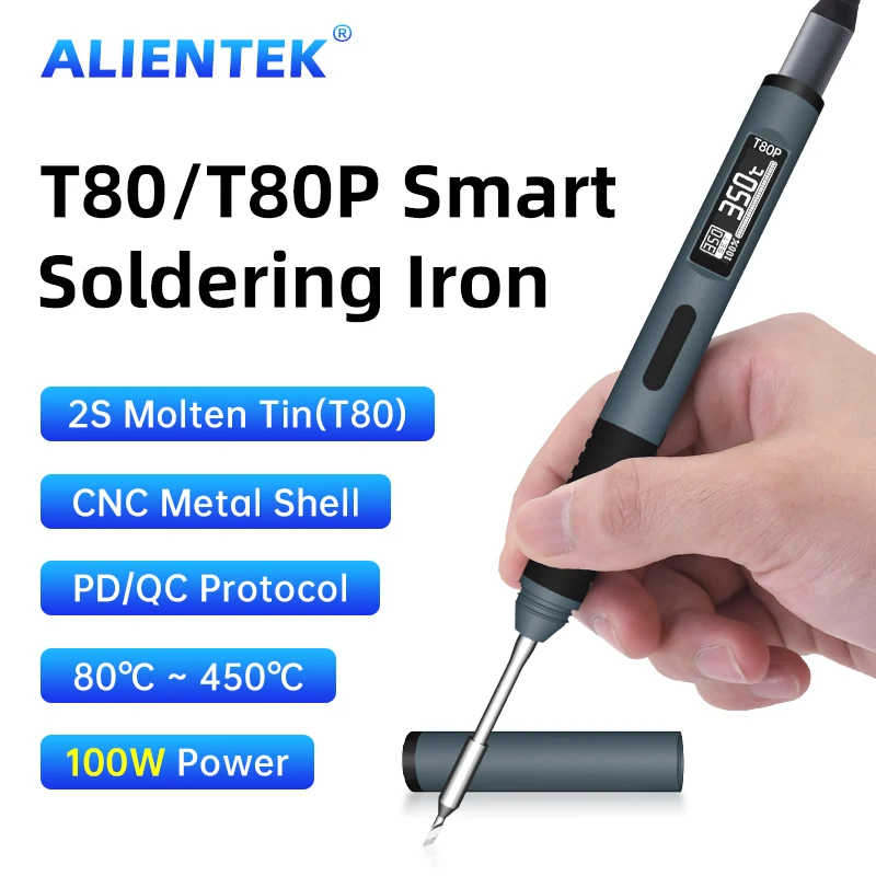 ALIENTEK T80/T80P lutownica regulowana temperatura 100W szybkie nagrzewanie przenośna cyfrowa inteligentna elektryczna stacja spawalnicza zestaw C245