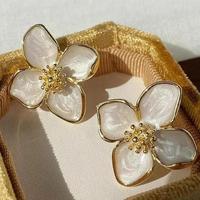 Hibiscus Dropped Glaze Flower Stud Earrings for Women Girl French Ins Vintage Fashion Korean Wedding Romantic Jewelry Gifts