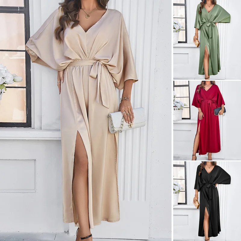 

Women'S Elegant High Waisted V-Neck Loose Dress