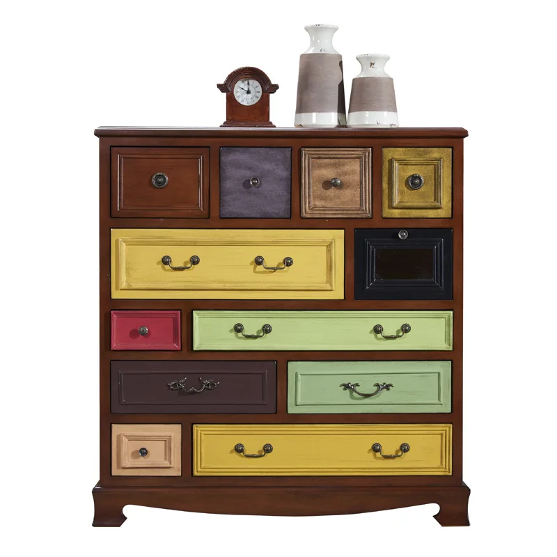 

American chest of drawers Guest foyer Storage cabinet Solid wood retro entrance cabinet Bedroom Painted storage chest of drawer