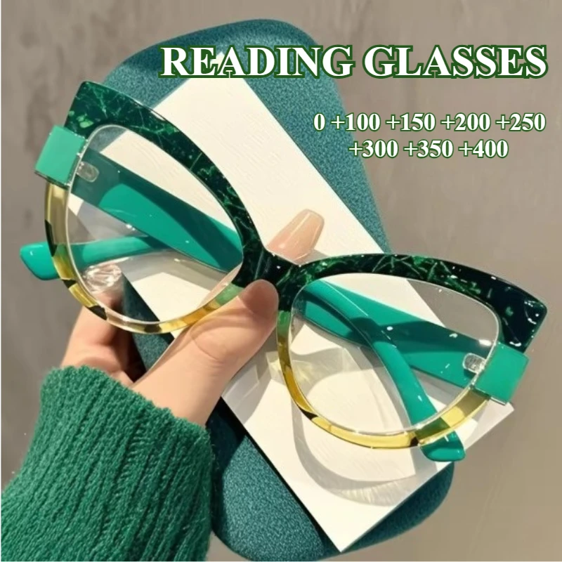 Neue Cat-Eye-Lesebrille, modische, farbblockierende Brille für ältere Menschen, lässige und vielseitige Anti-Blaulicht-Lesebrille
