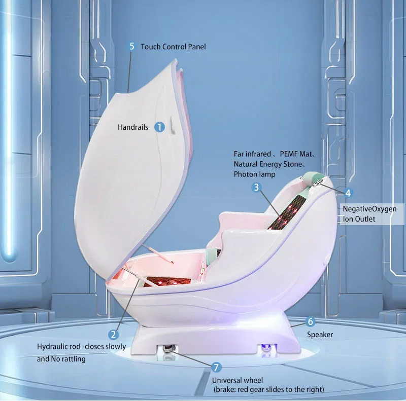 Far Infrared Seated Spa Capsule Acrylic Space Pod Red Light Jade Mat Salon Body Care Wellness Machine 0 Sold