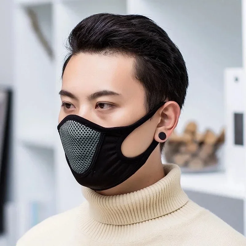 Men\'s Breathable Face Mask Black Mesh Cloth Mouth Cover Adult Washable Reusable 3D Protection Face Mask Party Decoration