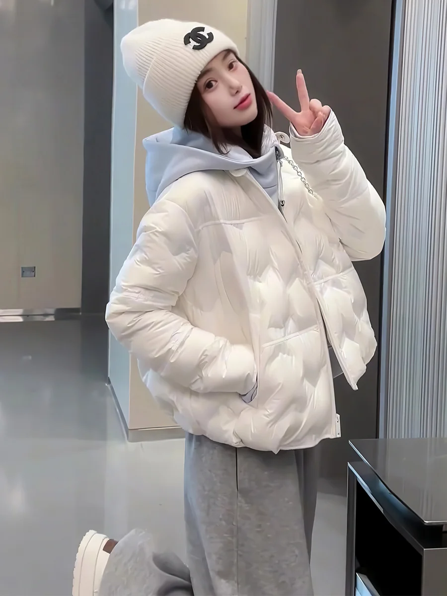 

Korean Sle ort 90 White Du down Jaet Women's Winter Lightweight Faionable Warm Outerwear Casual Loose Fit Long S...