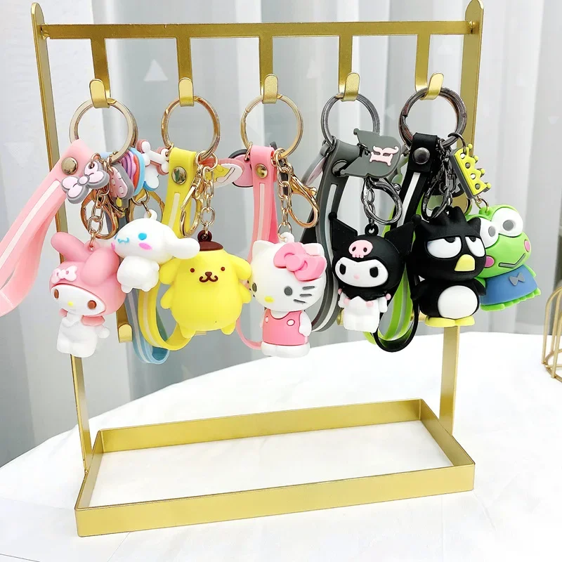 New Cute Sanrio Creative Melody Kuromi Hello Kitty Pom Pom Purin Pochacco Keychain Cartoon Key Ring Couple Bag Pendant Gift