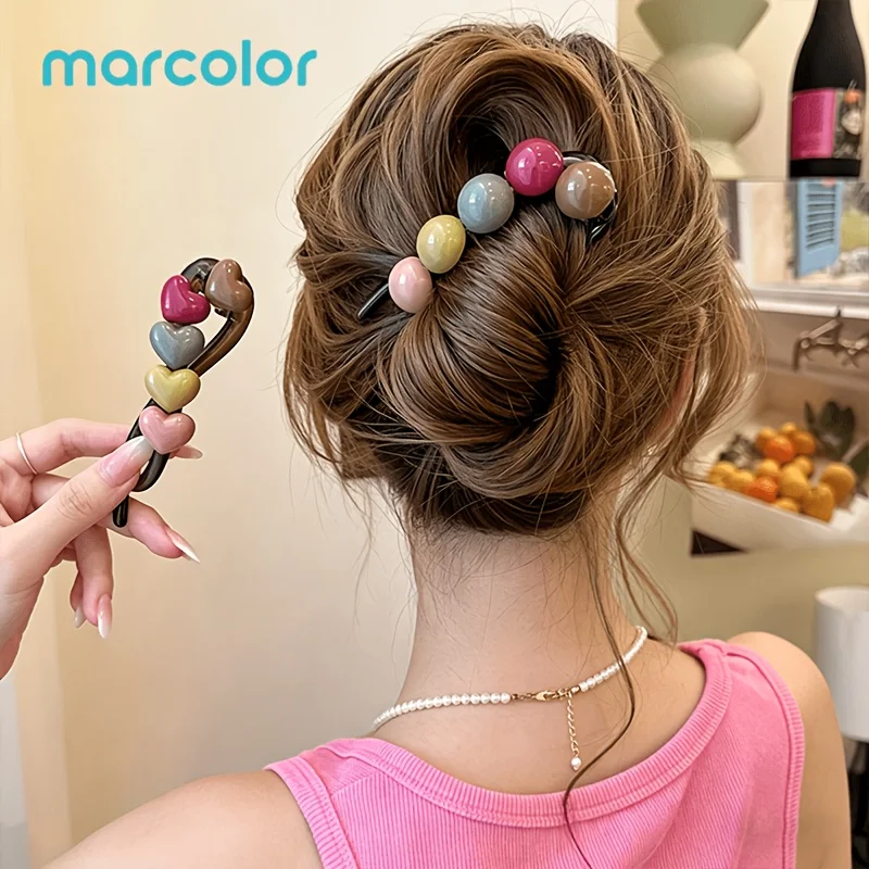 

2Pcs Marcolor Round Bead & Heart Twist Hair Clips, Sweet Hair Barrette for Women Elegant Updo Hair Accessories for Bangs & Broken Hair