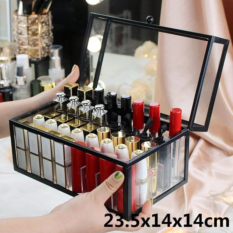 40 Slots Glass Lipstick Holder Dustproof Display Case Beauty Storage Box Luxury Makeup Organizer with Lid