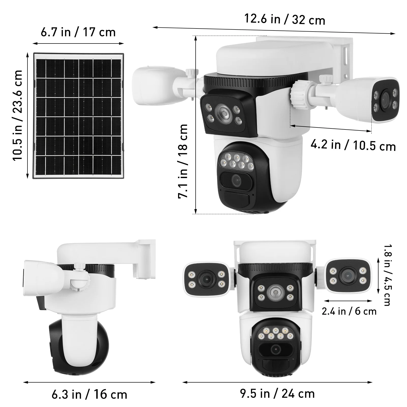 Zewnętrzna kamera bezpieczeństwa zasilana energią słoneczną WiFi Trzy obiektywy Noktowizor Czujnik PIR Bezprzewodowa Bez martwych polew Kamera solarna