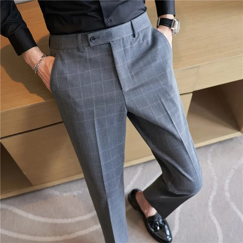 

Men Plaid Suit Pants 2023 Autumn New Casual Straight Formal Dress Trousers Slim Fit Pantalon Homme Wedding Party Men Clothing