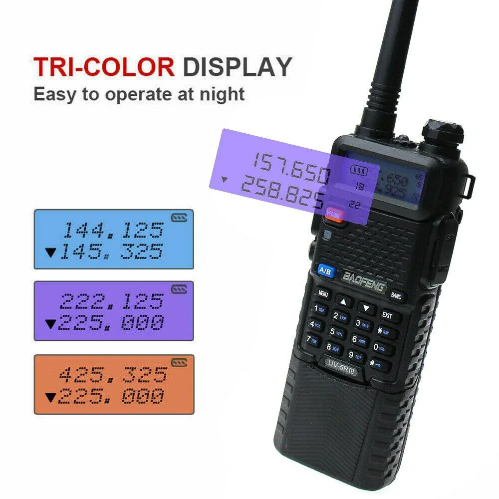 BAOFENG UV-5R III 3800mAh tri-band VHF/UHF Walkie Talkie taşınabilir CB su geçirmez iki yönlü radyo istasyonu HF telsiz iki anten