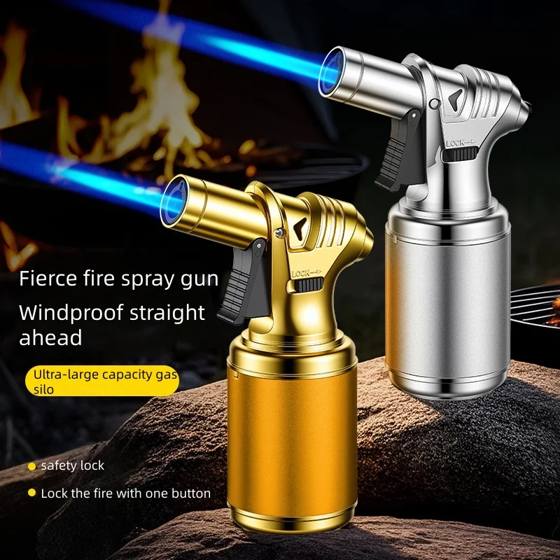 

1300 ° High Power Inflatable Lighter One Click Lock Fire Windproof Direct Punch Spray Gun Cigar Barbecue Moxibustion Igniter