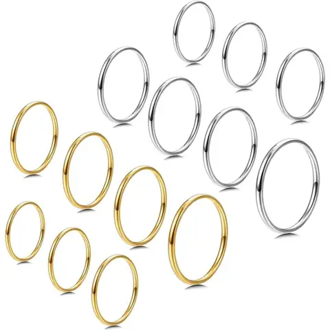 1mm Stainless Steel Stacking Rings for Women Thin Plain Band Rings Knuckle Rings Thumb Pinky Midi Rings Comfort-Fit Size 3-9
